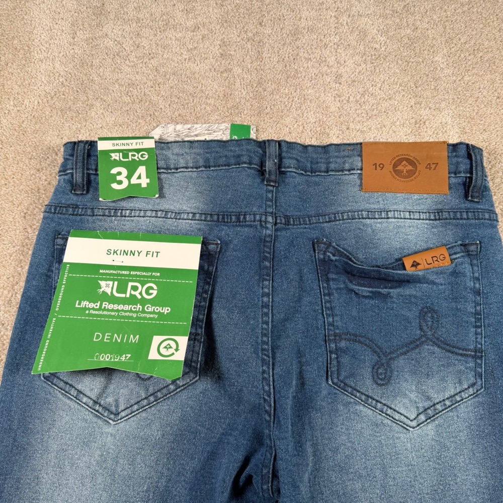 LRG Skinny Fit Jeans Mens 34 X 31 Blue Distressed Ripped Denim 100-935 NEW - Picture 8 of 13